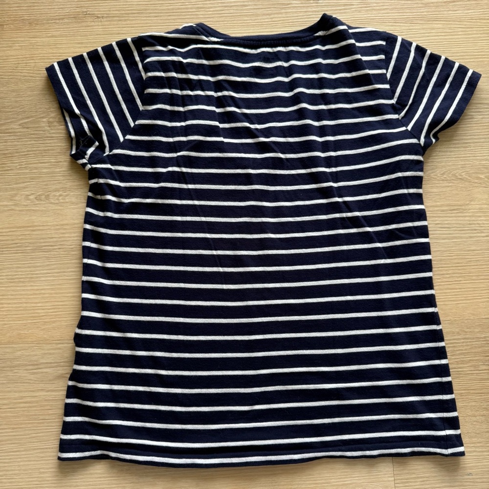 Polo Ralph Lauren Striped Navy and White Short Sleeve V- Neck Tee Red Pony Logo - Picture 6 of 7